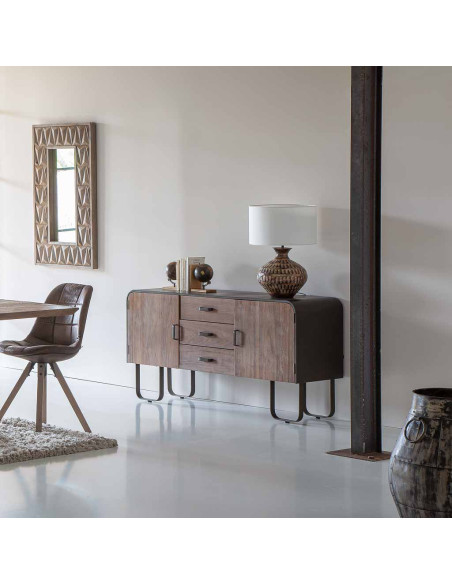 Buffet industriel bois brun métal noir 145x47x76,5 cm Daecio  - 2