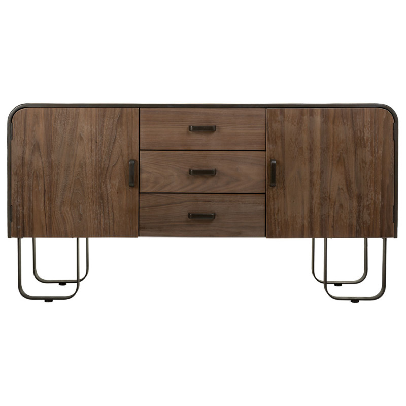 Buffet industriel bois brun métal noir 145x47x76,5 cm Daecio  - 3