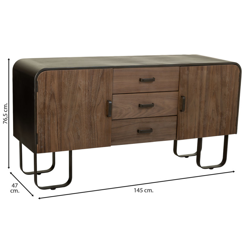 Buffet industriel bois brun métal noir 145x47x76,5 cm Daecio  - 8