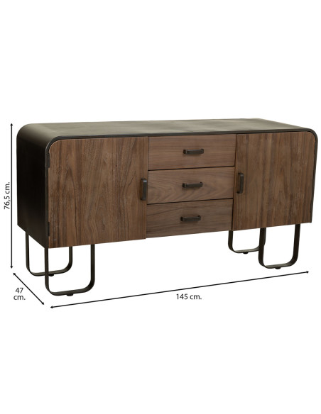 Buffet industriel bois brun métal noir 145x47x76,5 cm Daecio  - 8
