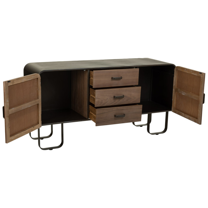 Buffet industriel bois brun métal noir 145x47x76,5 cm Daecio  - 4