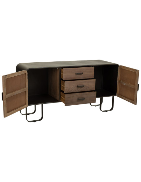 Buffet industriel bois brun métal noir 145x47x76,5 cm Daecio  - 4