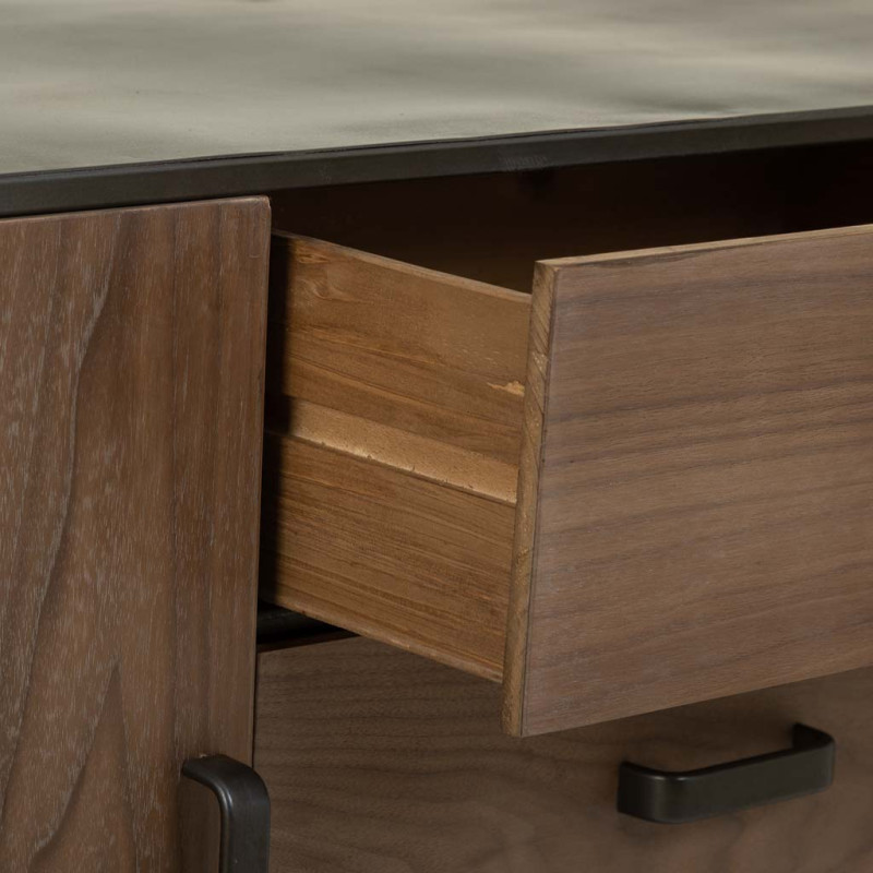 Buffet industriel bois brun métal noir 145x47x76,5 cm Daecio  - 6