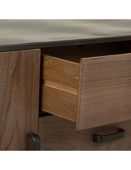 Buffet industriel bois brun métal noir 145x47x76,5 cm Daecio  - 6