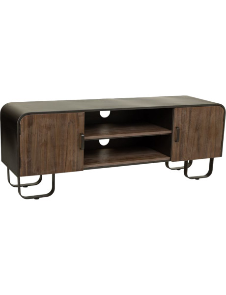 Meuble TV industriel bois brun métal noir 150x42x58 cm Daecio  - 1