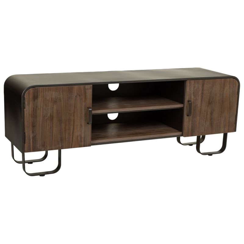 Meuble TV industriel bois brun métal noir 150x42x58 cm Daecio  - 1