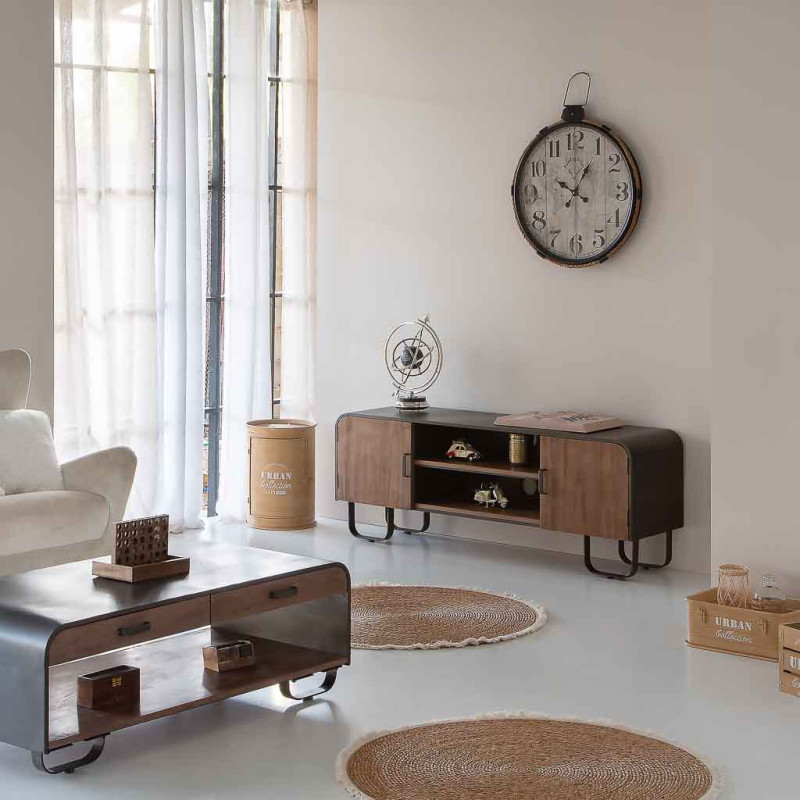 Meuble TV industriel bois brun métal noir 150x42x58 cm Daecio  - 2