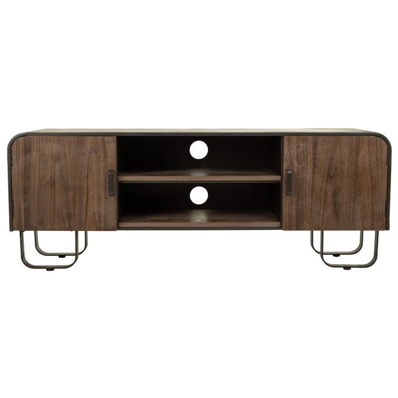 Meuble TV industriel bois brun métal noir 150x42x58 cm Daecio  - 3