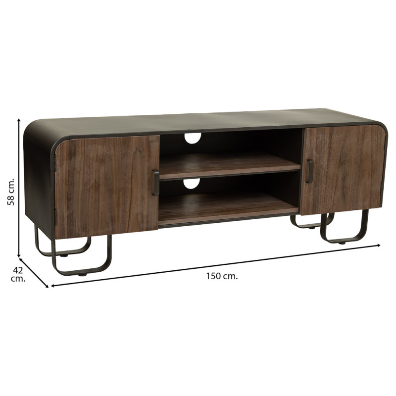 Meuble TV industriel bois brun métal noir 150x42x58 cm Daecio  - 8