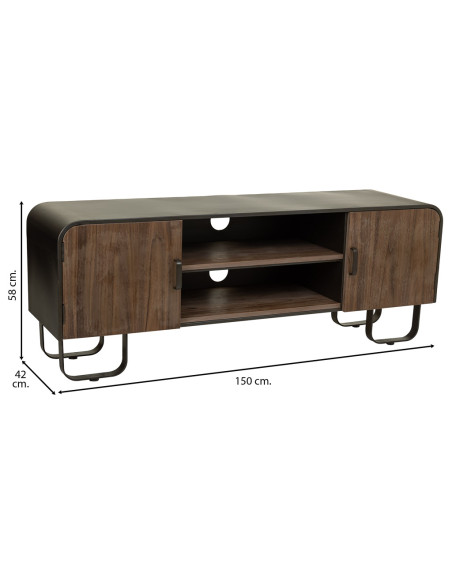 Meuble TV industriel bois brun métal noir 150x42x58 cm Daecio  - 8