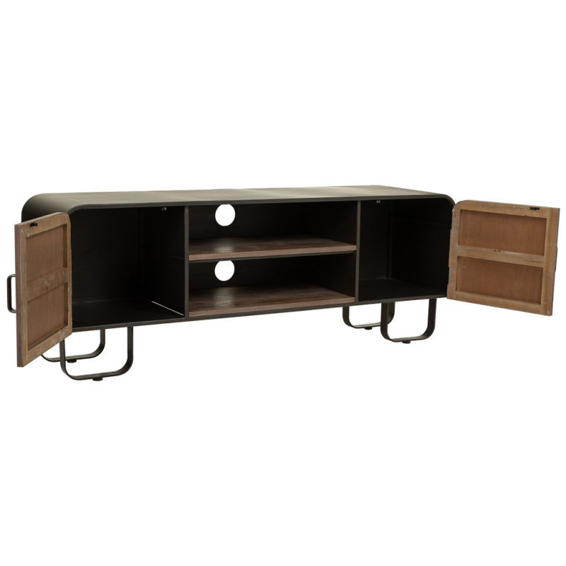 Meuble TV industriel bois brun métal noir 150x42x58 cm Daecio  - 4