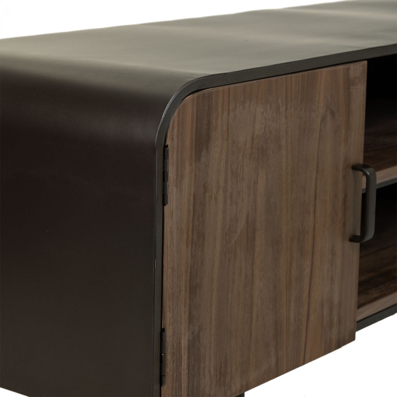 Meuble TV industriel bois brun métal noir 150x42x58 cm Daecio  - 6