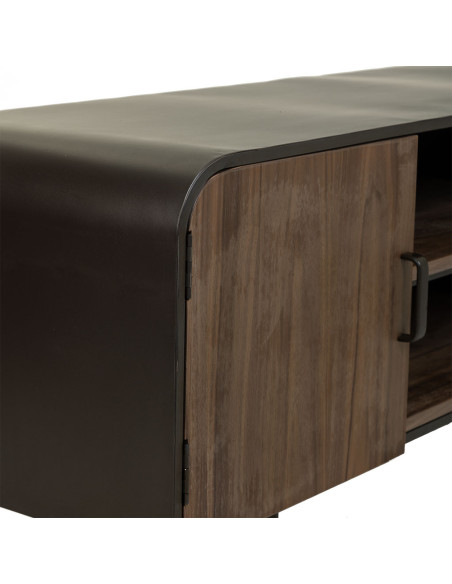 Meuble TV industriel bois brun métal noir 150x42x58 cm Daecio  - 6