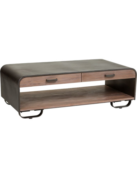 Table basse industrielle 2 tiroirs bois brun métal noir 120x62x41 cm Daecio  - 1