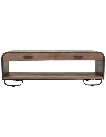 Table basse industrielle 2 tiroirs bois brun métal noir 120x62x41 cm Daecio  - 3