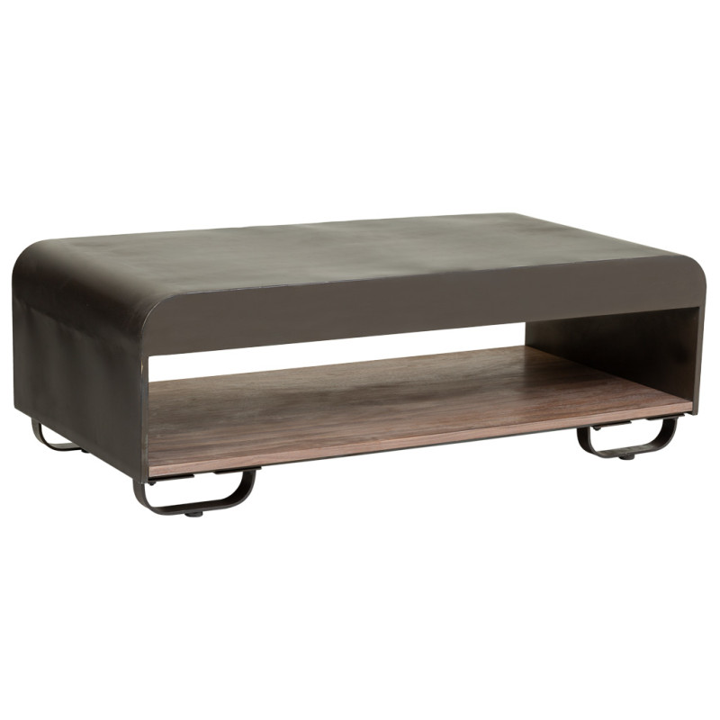Table basse industrielle 2 tiroirs bois brun métal noir 120x62x41 cm Daecio  - 5