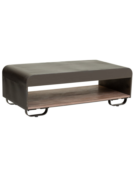 Table basse industrielle 2 tiroirs bois brun métal noir 120x62x41 cm Daecio  - 5