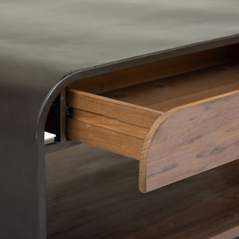 Table basse industrielle 2 tiroirs bois brun métal noir 120x62x41 cm Daecio  - 6