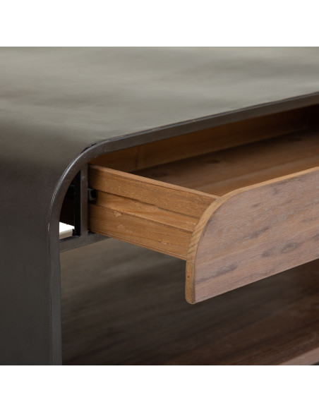 Table basse industrielle 2 tiroirs bois brun métal noir 120x62x41 cm Daecio  - 6