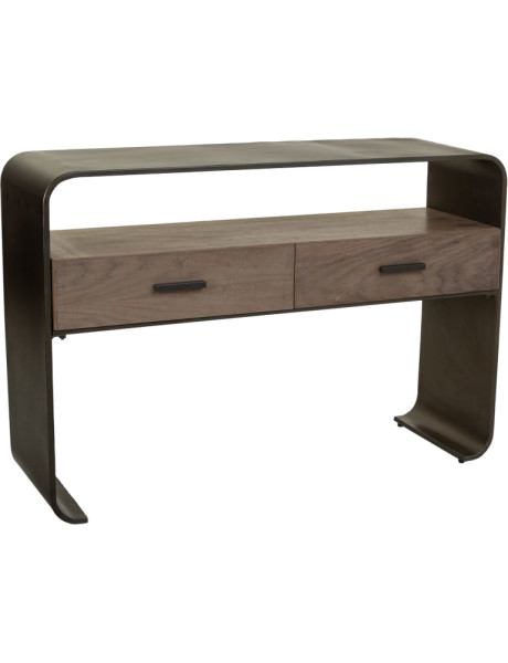 Console d’entrée industrielle 2 tiroirs bois brun métal noir 122x37x82 cm Daecio  - 1