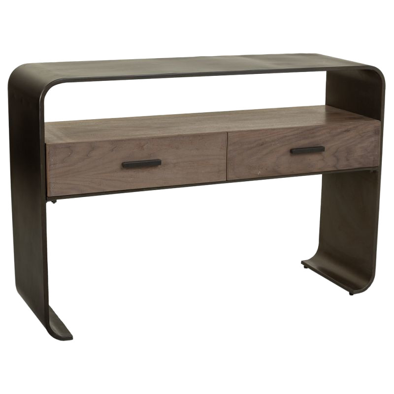 Console d’entrée industrielle 2 tiroirs bois brun métal noir 122x37x82 cm Daecio  - 1