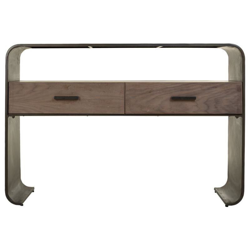 Console d’entrée industrielle 2 tiroirs bois brun métal noir 122x37x82 cm Daecio  - 3
