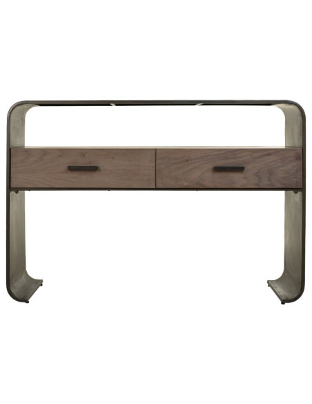 Console d’entrée industrielle 2 tiroirs bois brun métal noir 122x37x82 cm Daecio  - 3