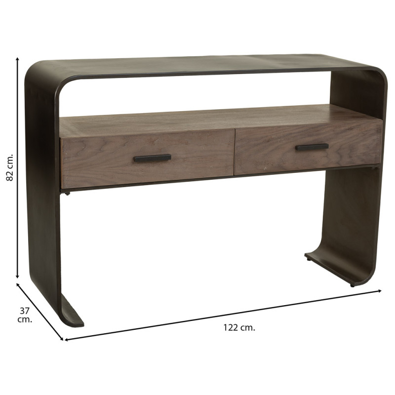 Console d’entrée industrielle 2 tiroirs bois brun métal noir 122x37x82 cm Daecio  - 8