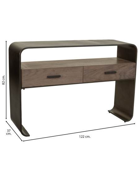 Console d’entrée industrielle 2 tiroirs bois brun métal noir 122x37x82 cm Daecio  - 8