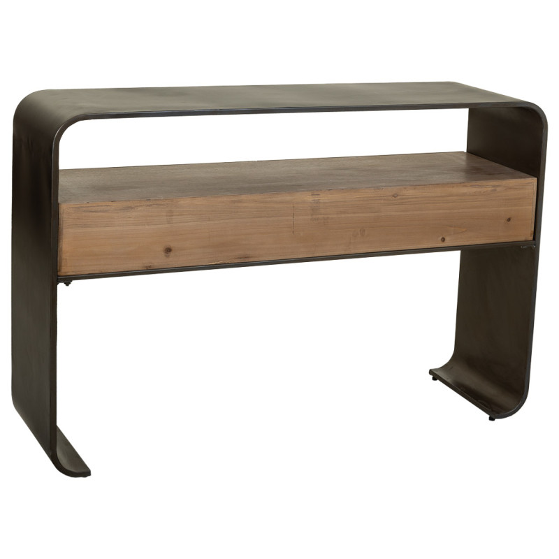 Console d’entrée industrielle 2 tiroirs bois brun métal noir 122x37x82 cm Daecio  - 5