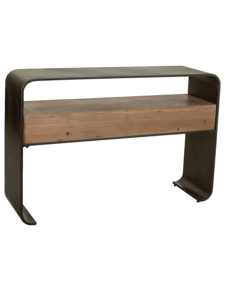 Console d’entrée industrielle 2 tiroirs bois brun métal noir 122x37x82 cm Daecio  - 5