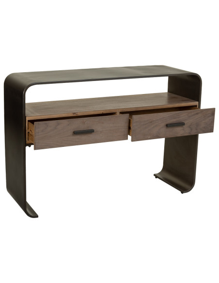 Console d’entrée industrielle 2 tiroirs bois brun métal noir 122x37x82 cm Daecio  - 4