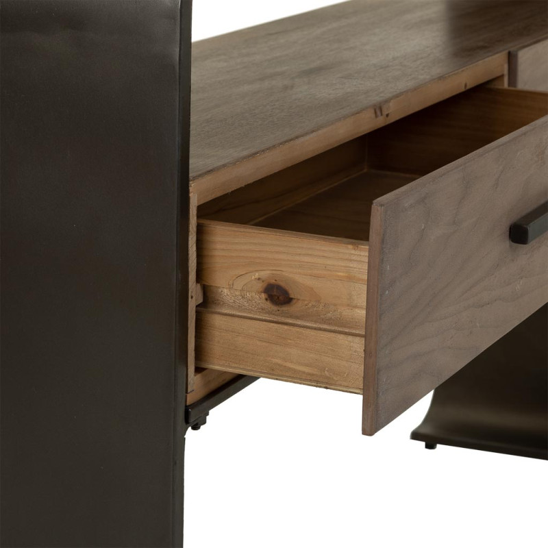 Console d’entrée industrielle 2 tiroirs bois brun métal noir 122x37x82 cm Daecio  - 6