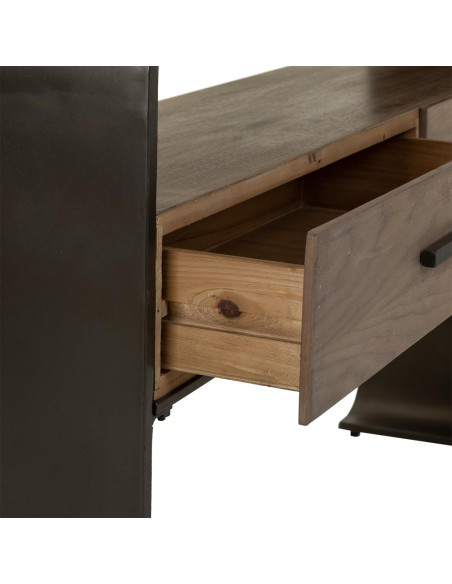 Console d’entrée industrielle 2 tiroirs bois brun métal noir 122x37x82 cm Daecio  - 6