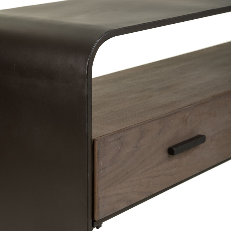 Console d’entrée industrielle 2 tiroirs bois brun métal noir 122x37x82 cm Daecio  - 7