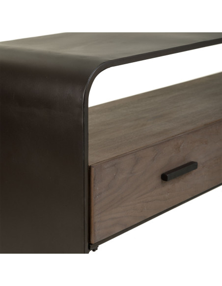 Console d’entrée industrielle 2 tiroirs bois brun métal noir 122x37x82 cm Daecio  - 7