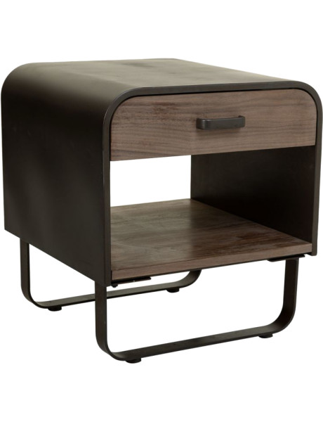 Table de chevet industrielle bois brun métal noir 50x52x56 cm Daecio  - 1