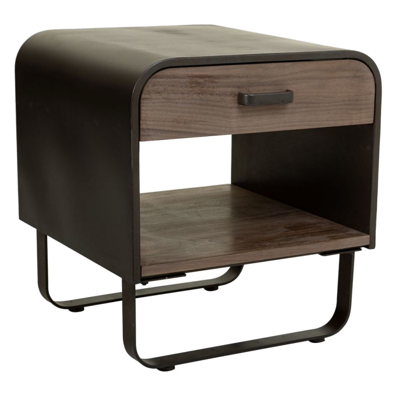 Table de chevet industrielle bois brun métal noir 50x52x56 cm Daecio  - 1