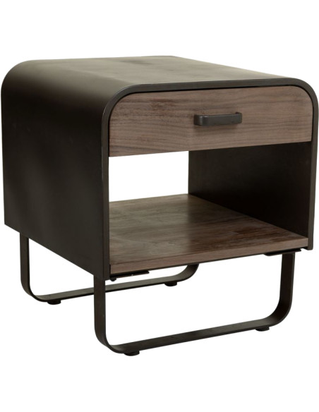 Table de chevet industrielle bois brun métal noir 50x52x56 cm Daecio  - 1