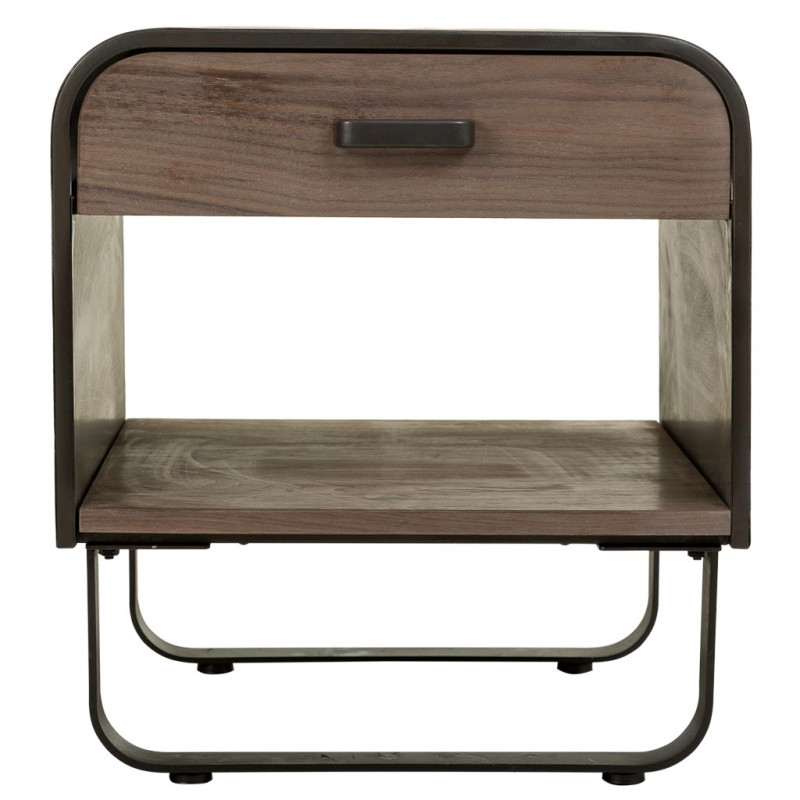 Table de chevet industrielle bois brun métal noir 50x52x56 cm Daecio  - 3