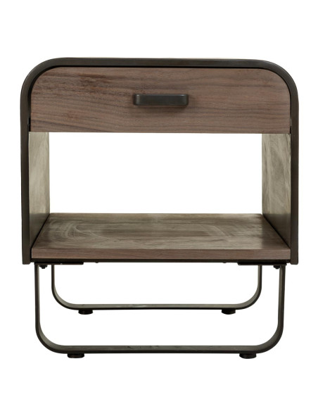 Table de chevet industrielle bois brun métal noir 50x52x56 cm Daecio  - 3