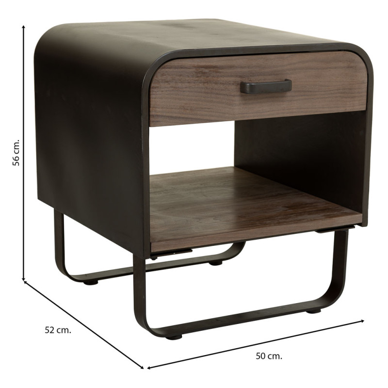 Table de chevet industrielle bois brun métal noir 50x52x56 cm Daecio  - 9