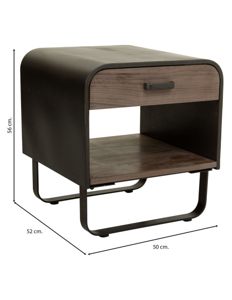 Table de chevet industrielle bois brun métal noir 50x52x56 cm Daecio  - 9