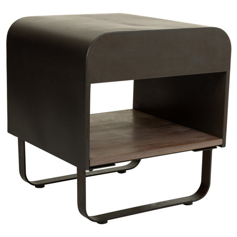 Table de chevet industrielle bois brun métal noir 50x52x56 cm Daecio  - 5