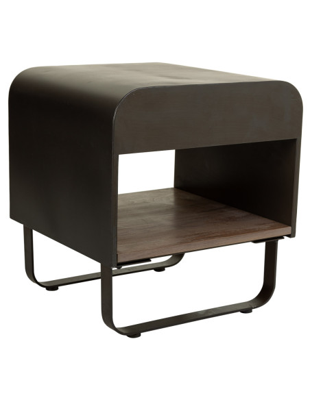 Table de chevet industrielle bois brun métal noir 50x52x56 cm Daecio  - 5