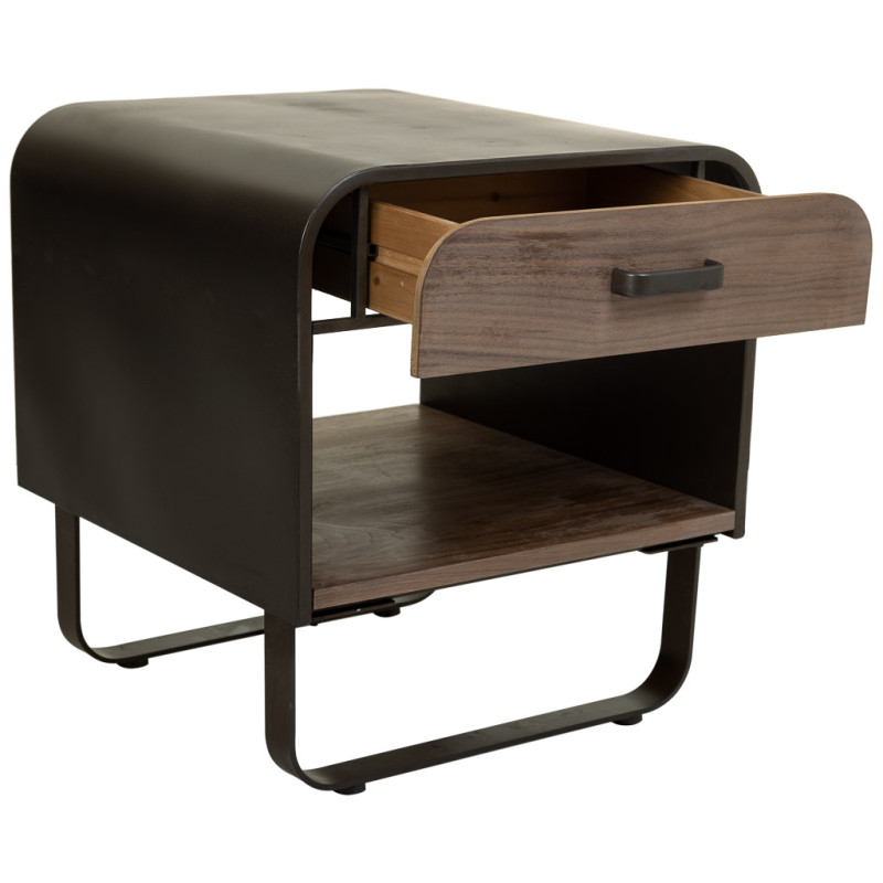 Table de chevet industrielle bois brun métal noir 50x52x56 cm Daecio  - 4