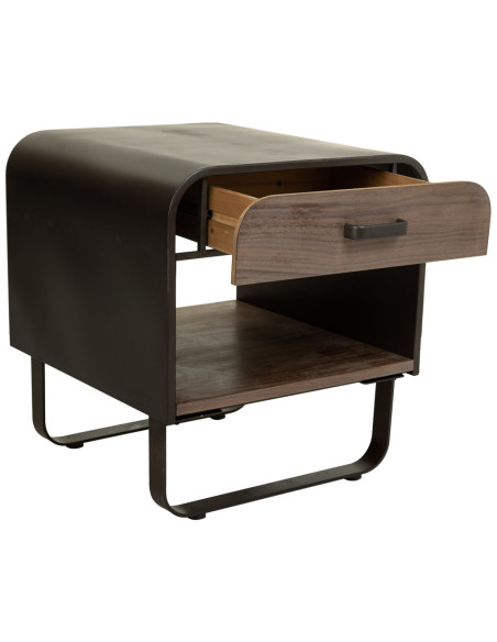 Table de chevet industrielle bois brun métal noir 50x52x56 cm Daecio  - 4