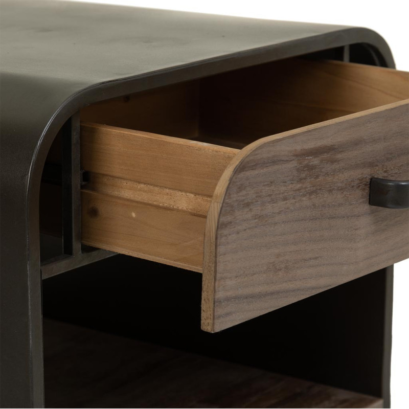Table de chevet industrielle bois brun métal noir 50x52x56 cm Daecio  - 6