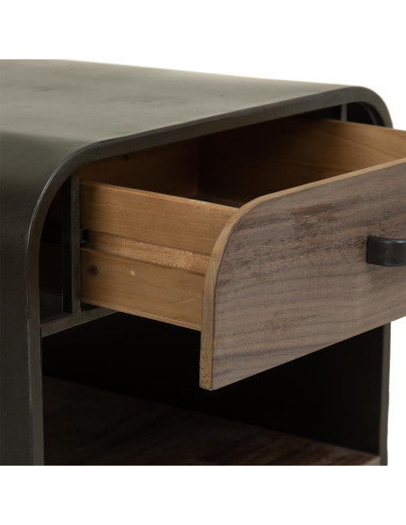 Table de chevet industrielle bois brun métal noir 50x52x56 cm Daecio  - 6