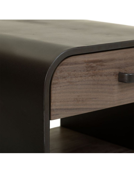 Table de chevet industrielle bois brun métal noir 50x52x56 cm Daecio  - 8